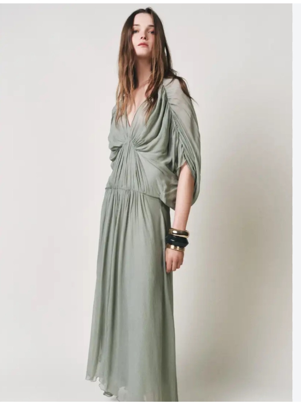 Zara NWT Green flowy draped Maxi Dress Medium 2954/285
